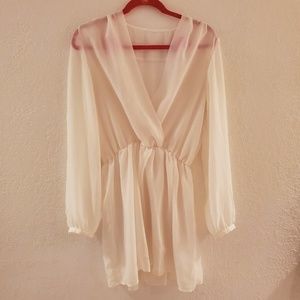 Womens Large sheer ivory dress shirt